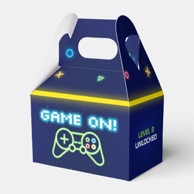 Neon Video Game Arcade Birthday Party Favour Box (Front Side)