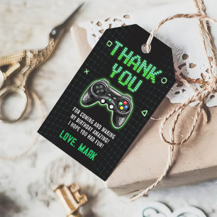 Neon Video Game Arcade Level Up Birthday Thank You Gift Tags