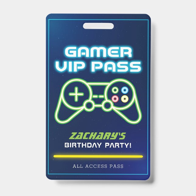 Neon Video Game Arcade Party VIP Badge ID Badge (Front)