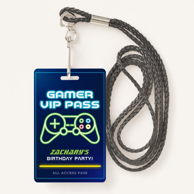 Neon Video Game Arcade Party VIP Badge ID Badge (Front with Lanyard)