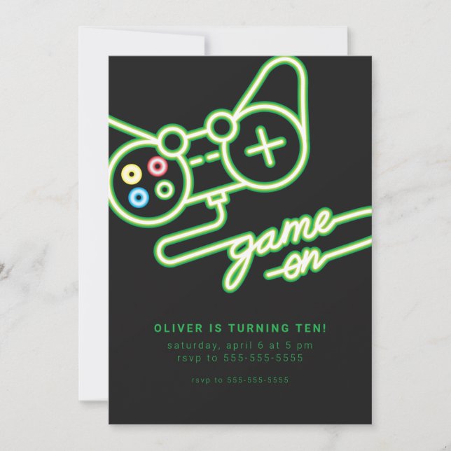 Neon Video Game Birthday Invitation (Front)