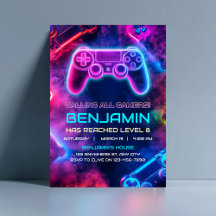 Neon Video Game Birthday Invitation for Boys