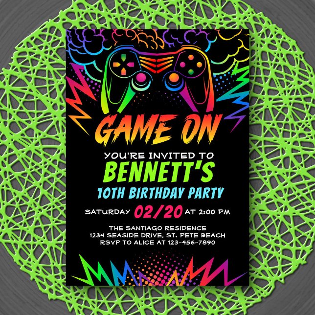 Neon Video Game Controller Birthday Invitation (Creator Uploaded)
