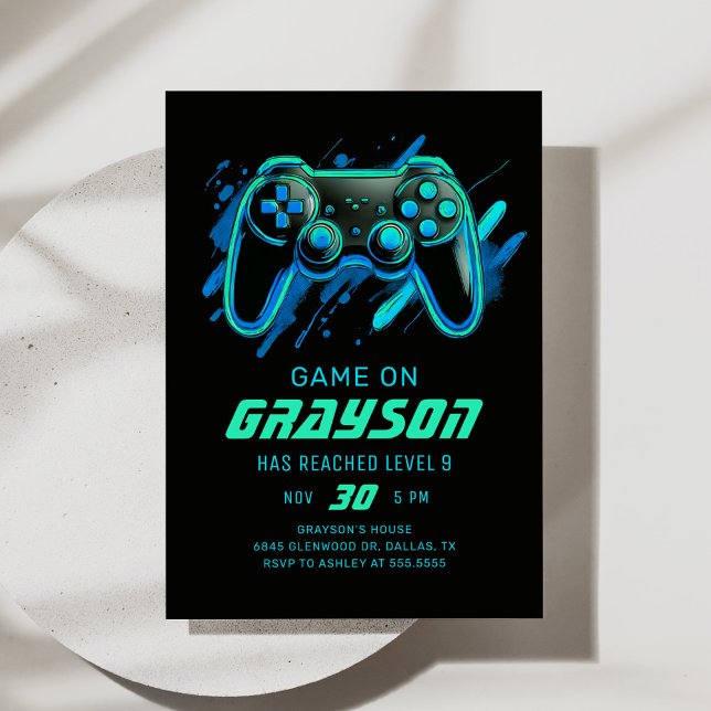 Neon Video Game Gamer Birthday Invitation (Creator Uploaded)