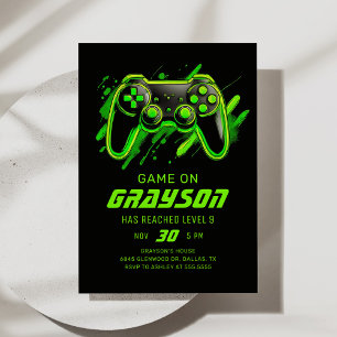 Neon Video Game Gamer Birthday Invitation