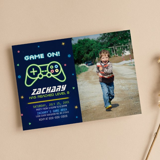 Neon Video Game Truck Arcade Birthday Invitation (Creator Uploaded)