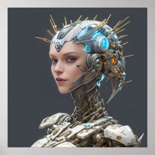 Neon Visionary: A Cybernetic Female Poster
