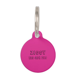 neon vivid pink paw pattern pet tag