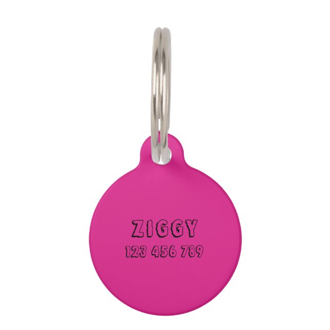 neon vivid pink | paw pattern  pet tag (Front)