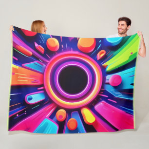 Neon Vortex Abstract Space Art Fleece Blanket