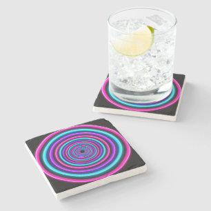 Neon Vortex Rings Stone Coaster