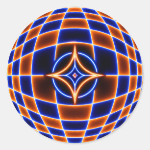 Neon Vortex Star Optical Illusion – Blue Orange Gl Classic Round Sticker