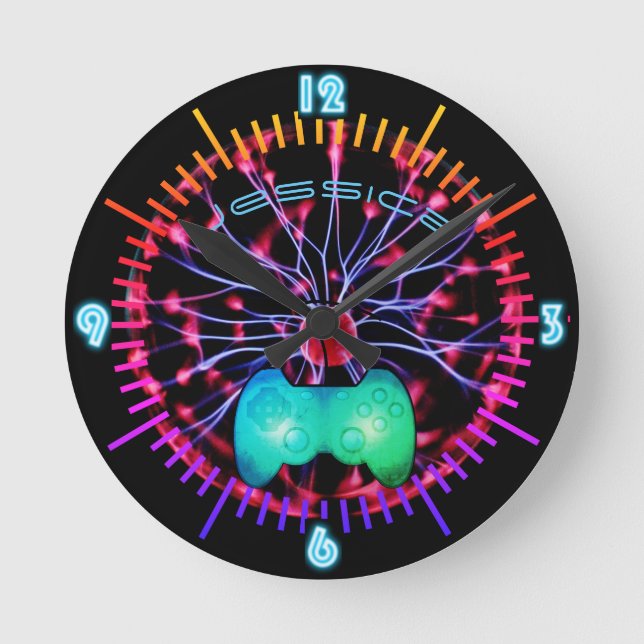 NEON Wall Clock Girl Gamers Plasma Ball (Front)