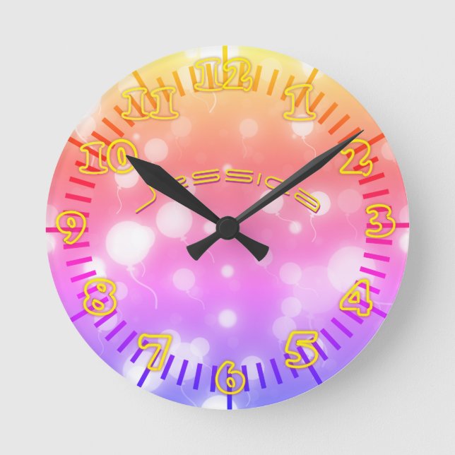 NEON Wall Clock PINK PURPLE Personalised (Front)