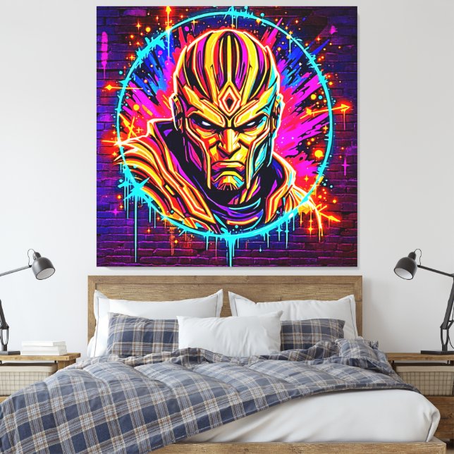 Neon Warrior Power Art Canvas Print (Insitu(Bedroom))