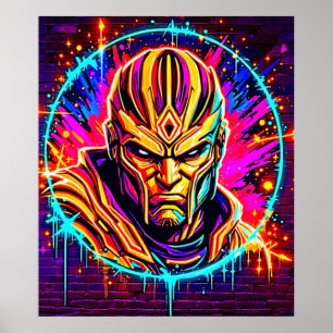 Neon Warrior Power Art Poster