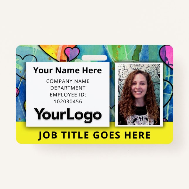 🌈🔥 Neon Watercolor Abstract Employee ID Badge (Front)