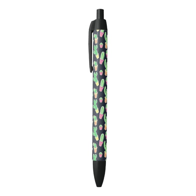 Neon Watercolor Cacti in Pots Pattern Black Ink Pen (Top (Vertical))