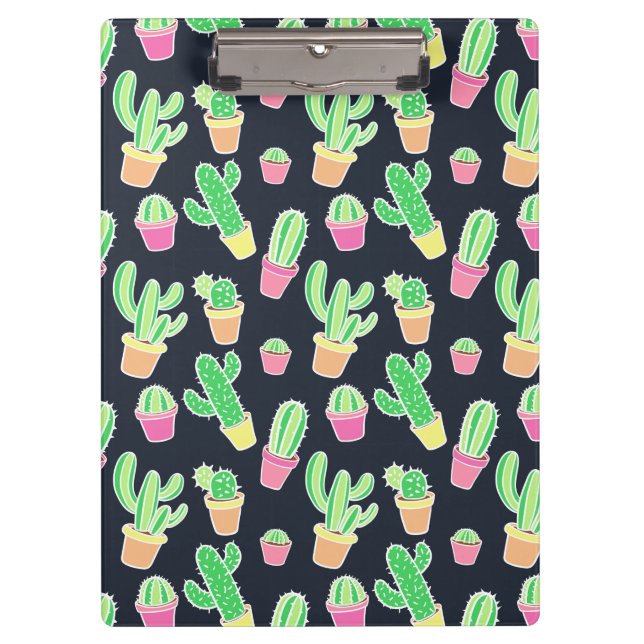 Neon Watercolor Cacti in Pots Pattern Clipboard (Front)