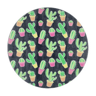 Neon Watercolor Cacti in Pots Pattern Cutting Board