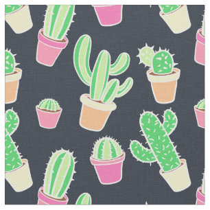 Neon Watercolor Cacti in Pots Pattern Fabric
