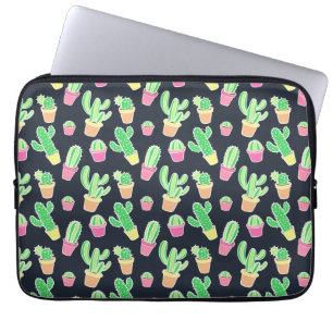Neon Watercolor Cacti in Pots Pattern Laptop Sleeve