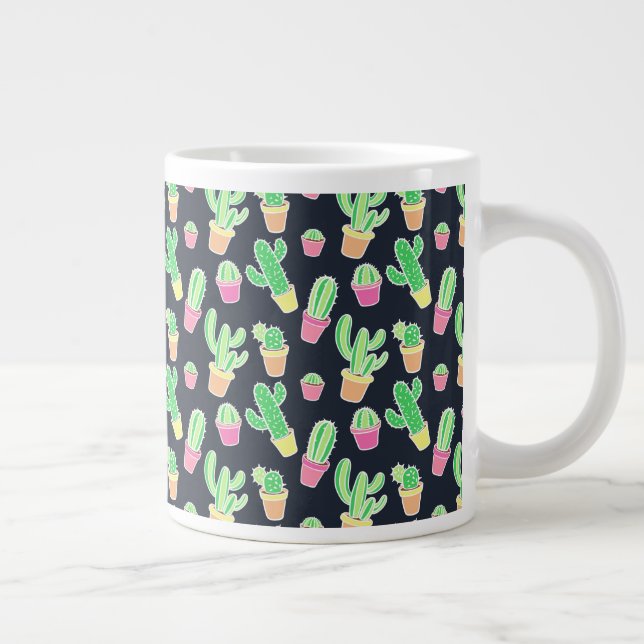 Neon Watercolor Cacti in Pots Pattern Large Coffee Mug (Right)