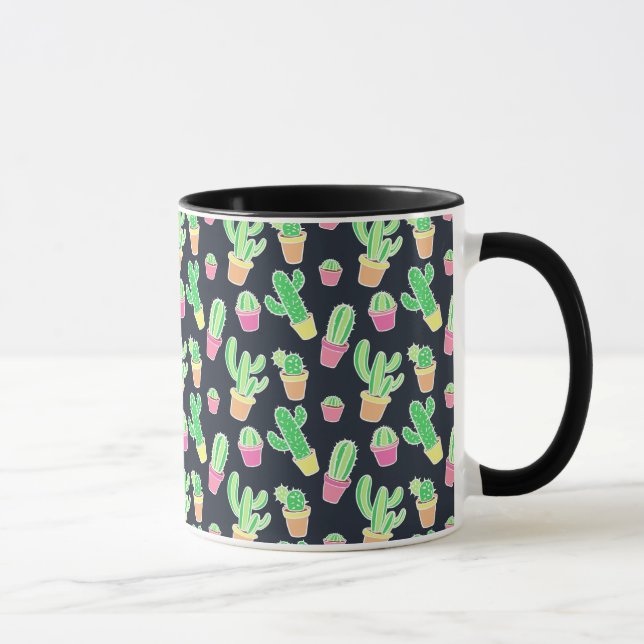 Neon Watercolor Cacti in Pots Pattern Mug (Right)