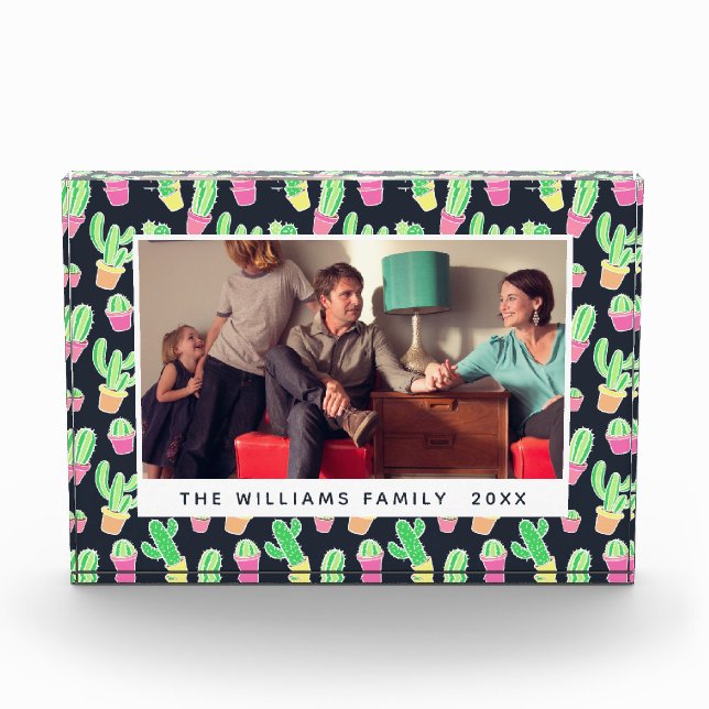 Neon Watercolor Cacti in Pots Pattern Photo Block (Front)