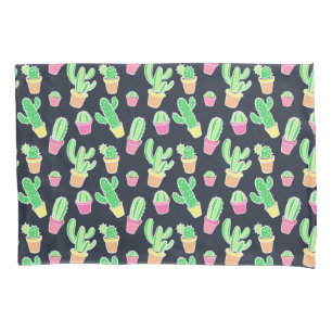 Neon Watercolor Cacti in Pots Pattern Pillowcase