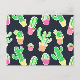 Neon Watercolor Cacti in Pots Pattern Postcard
