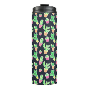 Neon Watercolor Cacti in Pots Pattern Thermal Tumbler
