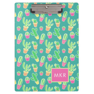 Neon Watercolor Cactus In Pots Pattern Clipboard