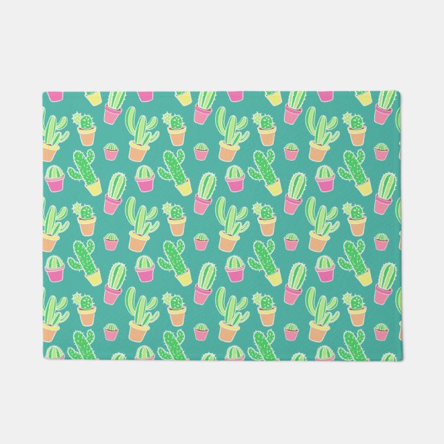 Neon Watercolor Cactus In Pots Pattern Doormat (Front)