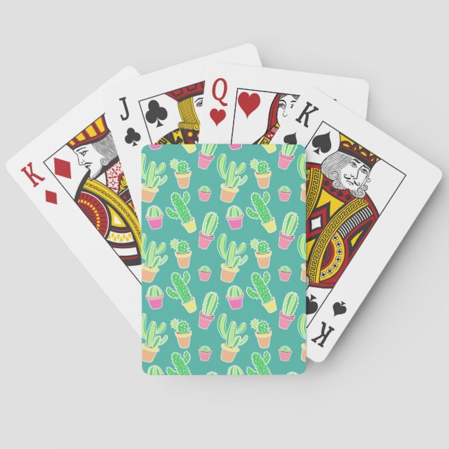 Neon Watercolor Cactus In Pots Pattern Playing Cards (Back)