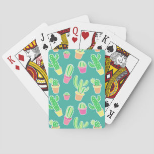 Neon Watercolor Cactus In Pots Pattern Playing Cards