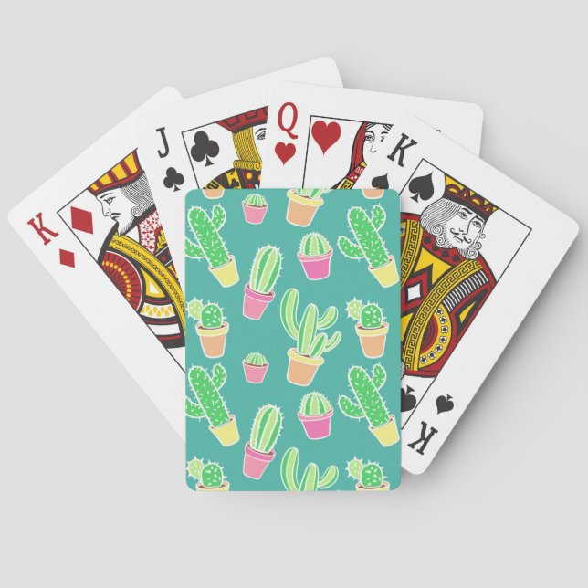 Neon Watercolor Cactus In Pots Pattern Playing Cards (Back)