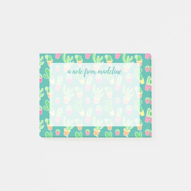Neon Watercolor Cactus In Pots Pattern Post-it Notes (Front)