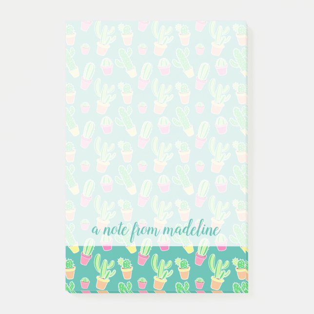 Neon Watercolor Cactus In Pots Pattern Post-it Notes (Front)