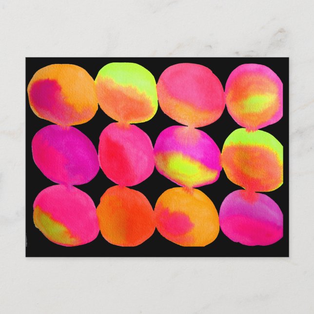 Neon Watercolor circle pattern abstract art colour Postcard (Front)