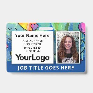 Neon Watercolor Employee ID Badge – Blue Accent Th