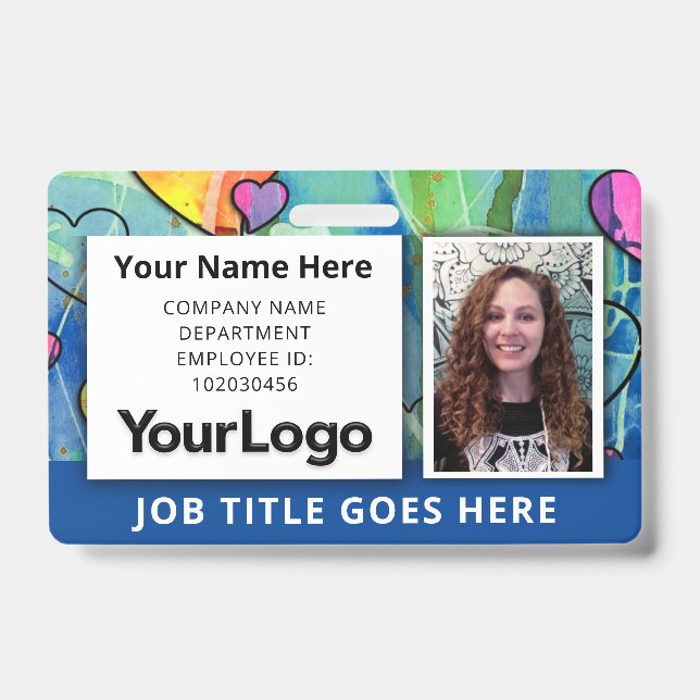 Neon Watercolor Employee ID Badge – Blue Accent Th (Front)