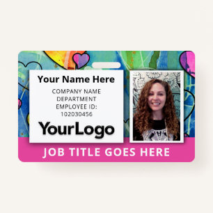 💖 Neon Watercolor Employee ID Badge Hot Pink