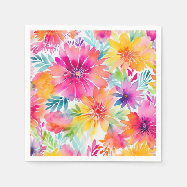 Neon Watercolor Party Napkin (Front)