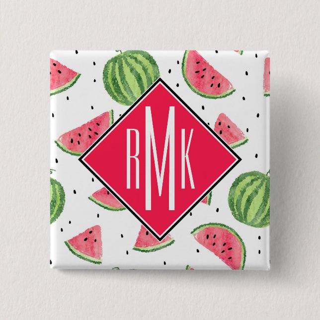 Neon Watercolor Watermelons Pattern 15 Cm Square Badge (Front)