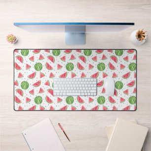 Neon Watercolor Watermelons Pattern 2 Desk Mat