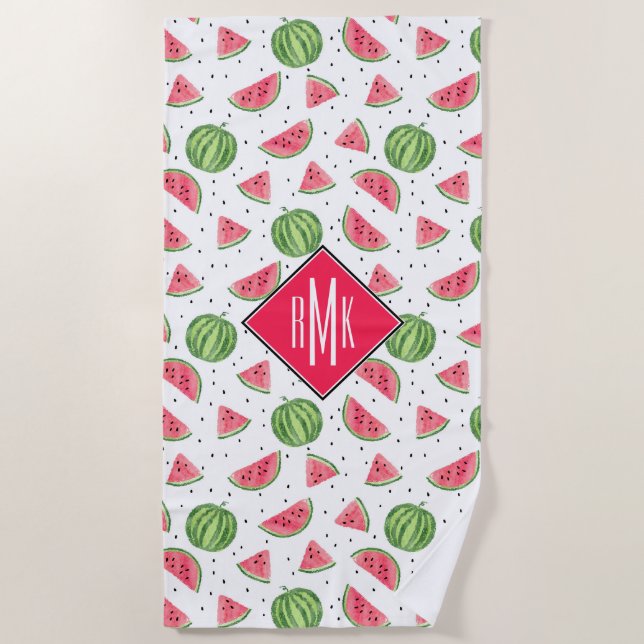 Neon Watercolor Watermelons Pattern Beach Towel (Front)