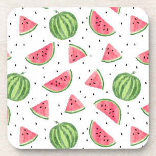 Neon Watercolor Watermelons Pattern Coaster