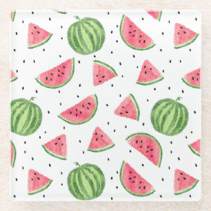 Neon Watercolor Watermelons Pattern Glass Coaster