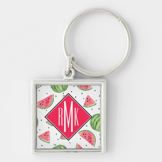 Neon Watercolor Watermelons Pattern Key Ring (Front)